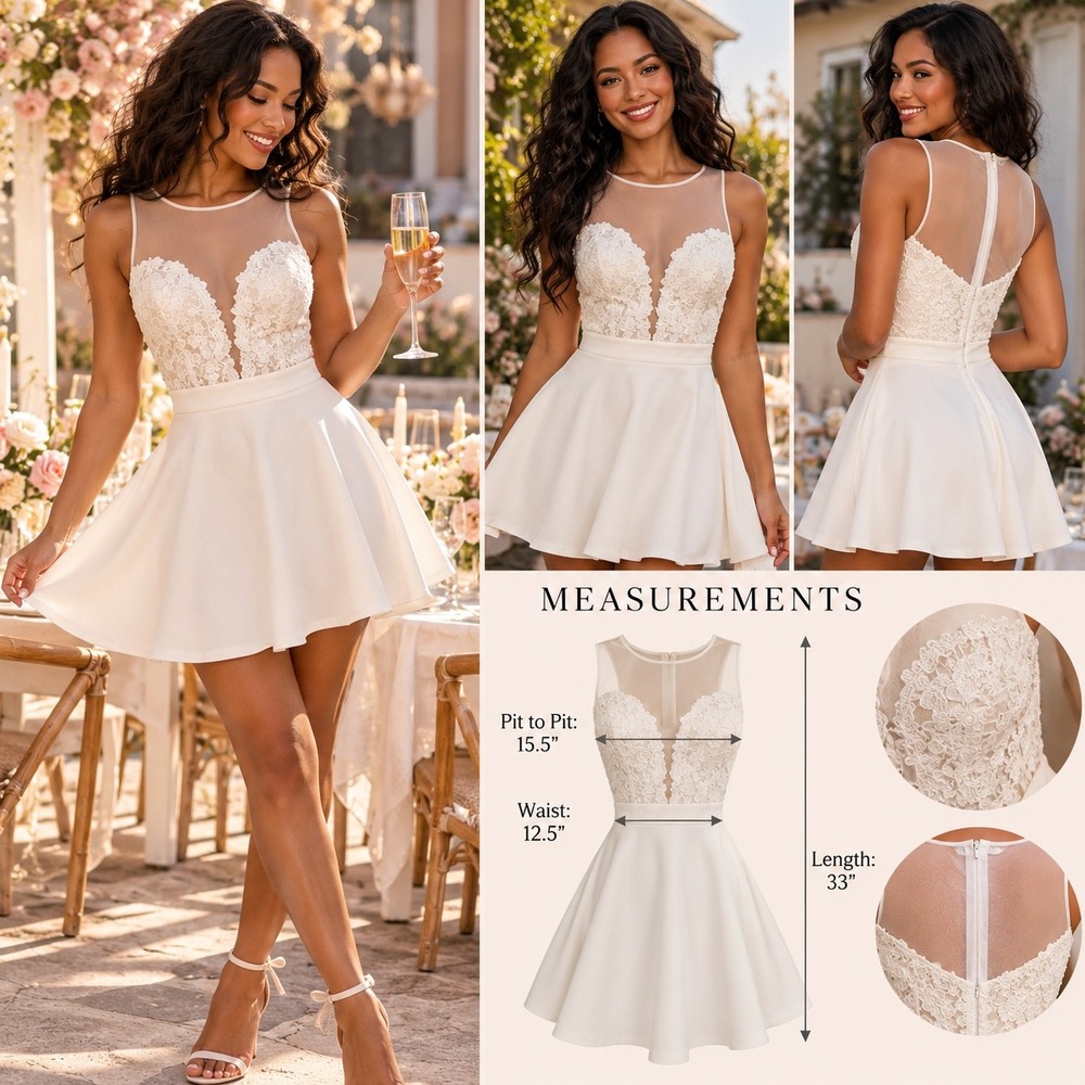 B. Darlin Ivory Lace Fit & Flare Dress Size 3/4 Illusion Mesh Party Formal